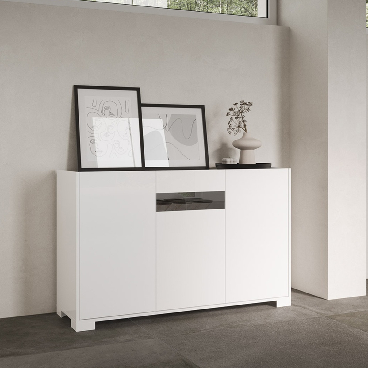 Modern 3-Door Sideboard with Smoked Glass Riflesso 130x40x81 — 2