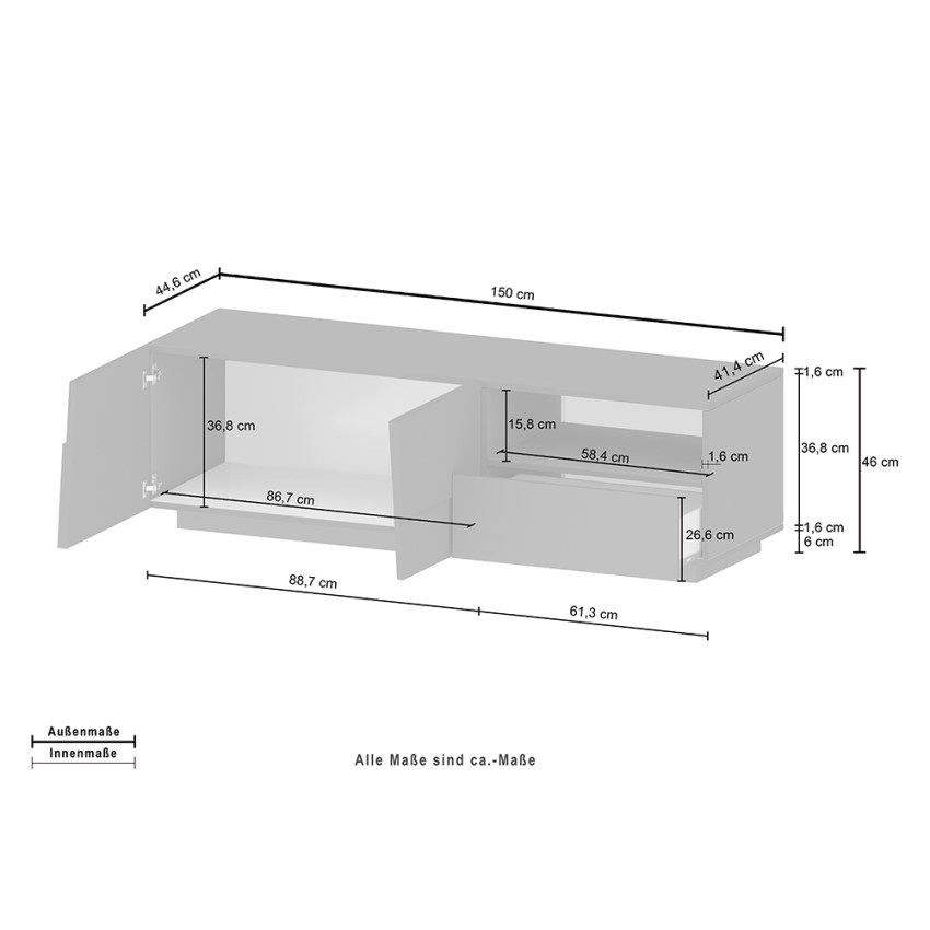 Modern Living Room TV Stand 2 Doors 150x44x46cm Trevis — 7