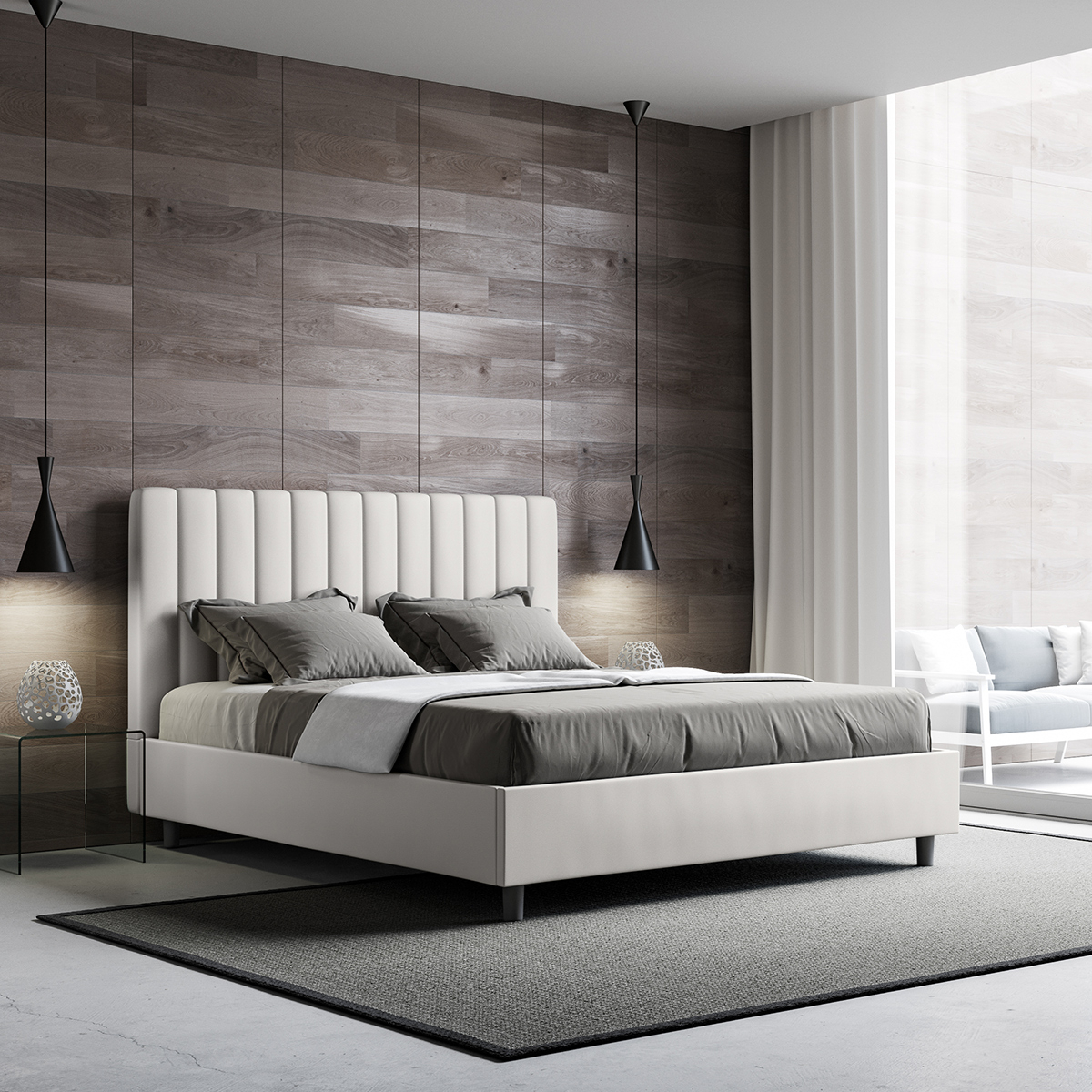 Agueda Double Upholstered Faux Leather Bed 160x190 — 2