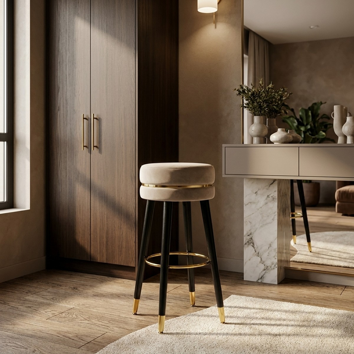 Round Velvet and Metal Upholstered Bar Stool Paris Gold — 2