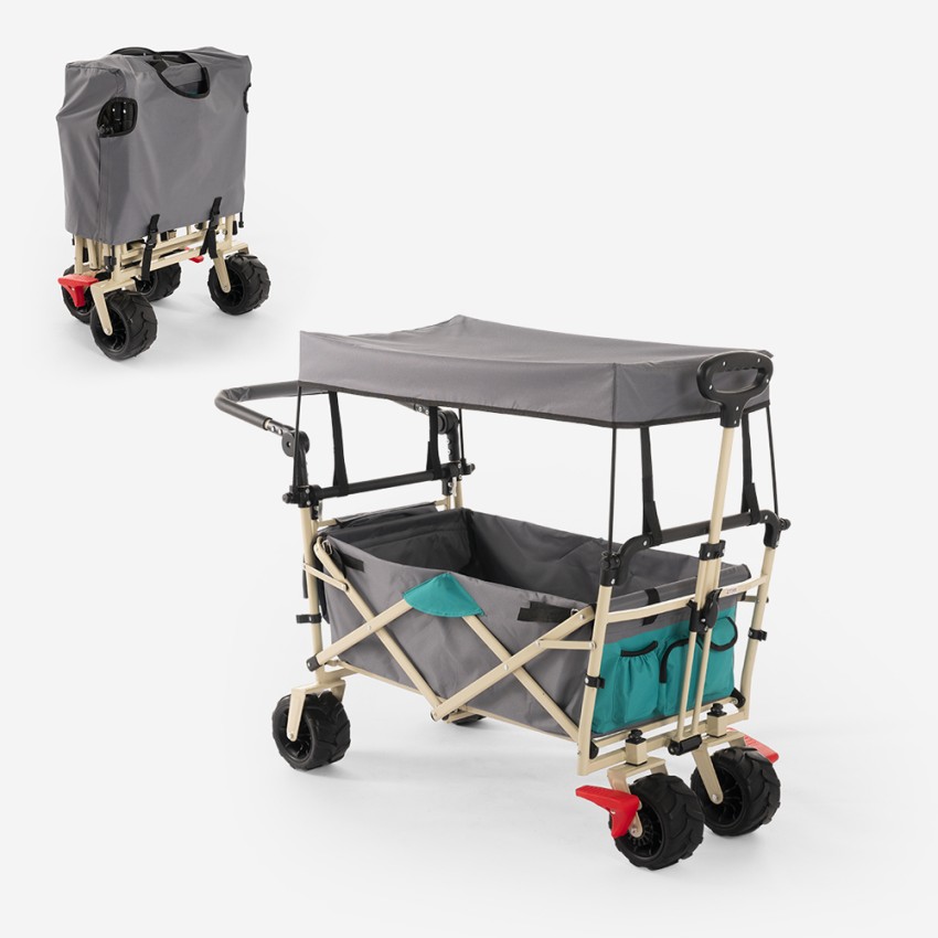 Carly Foldable Beach Trolley Cart with Canopy 4 Wheels 100kg — 3