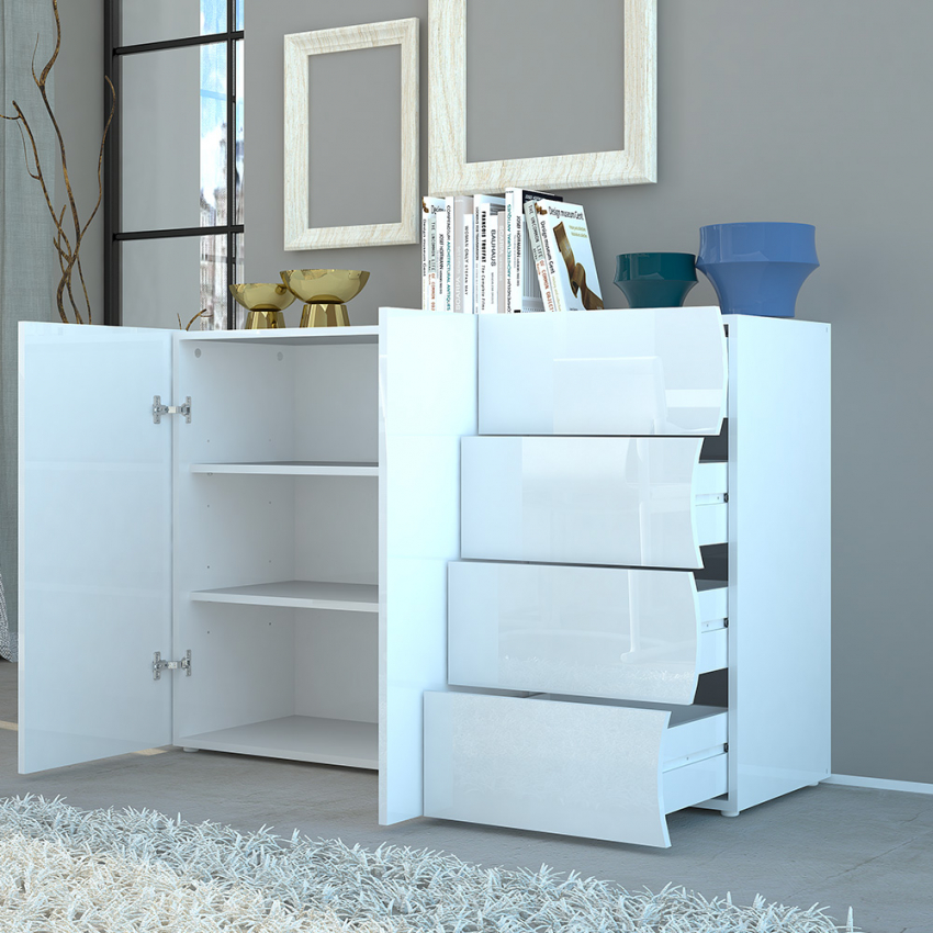 Onda Kommode Kitchen Sideboard 130cm, 2 Doors, 4 Drawers, White — 3
