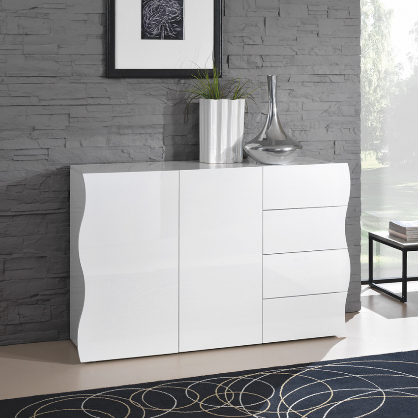 Onda Kommode Kitchen Sideboard 130cm, 2 Doors, 4 Drawers, White — 2