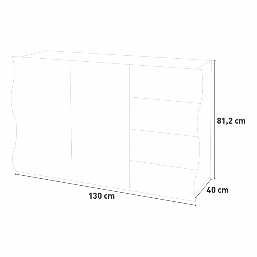 Onda Kommode Kitchen Sideboard 130cm, 2 Doors, 4 Drawers, White — 6
