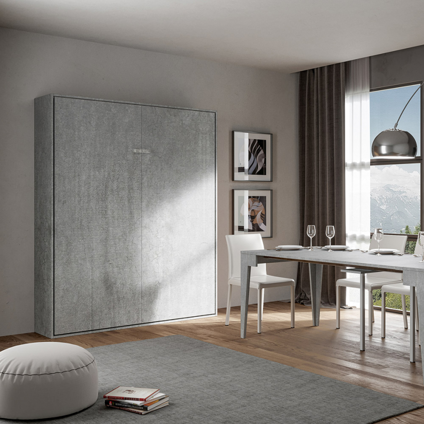 Vertical Double Murphy Bed 160x190 Kentaro Concrete Grey — 3
