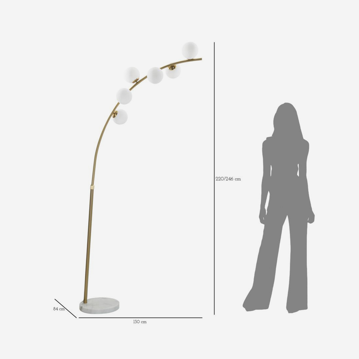 Glamy Arc 6-light arched floor lamp with Vetro shades — 3