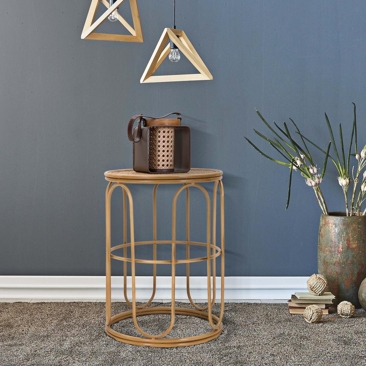 Samui round coffee table in metal and rattan 55x40x40cm — 2