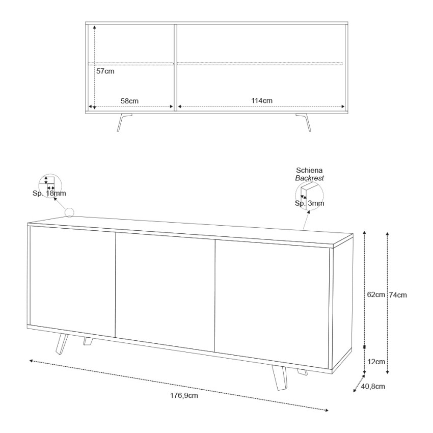 Modern 3 Door Sideboard Buffet Perth Sarmog for Living Room — 6