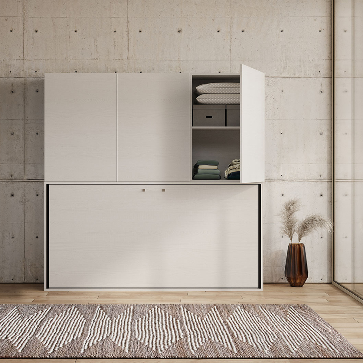 Itamoby Kando D Horizontal Murphy Bed with Storage Cabinets White — 3