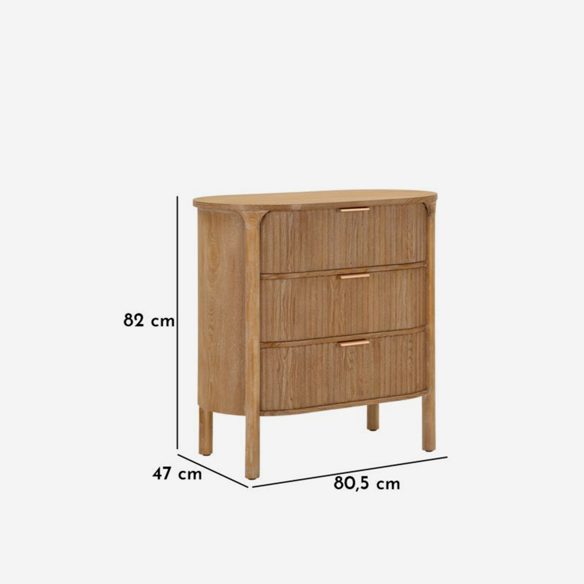 Goteborg 3-Drawer Dresser Curved Design in Legno Wood & Metal — 7