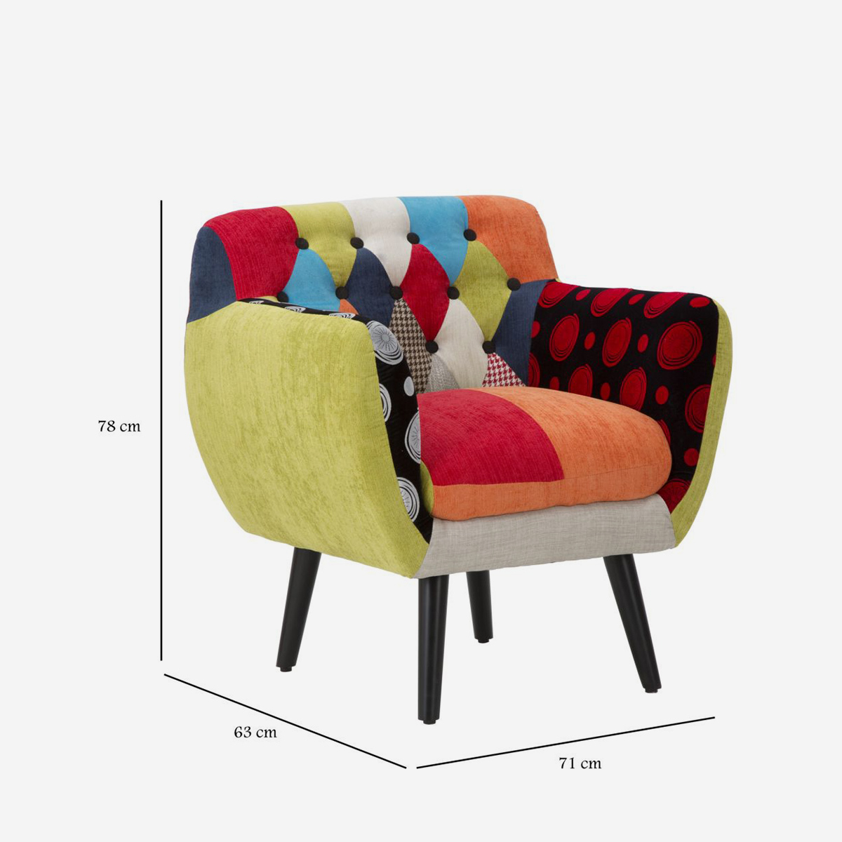 Patchwork Upholstered Armchair in Fabric and Wood Imperial New — 3