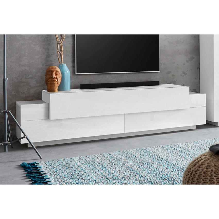 Corona Low White 200cm TV Stand with 4 Compartments and 3 Doors — 3