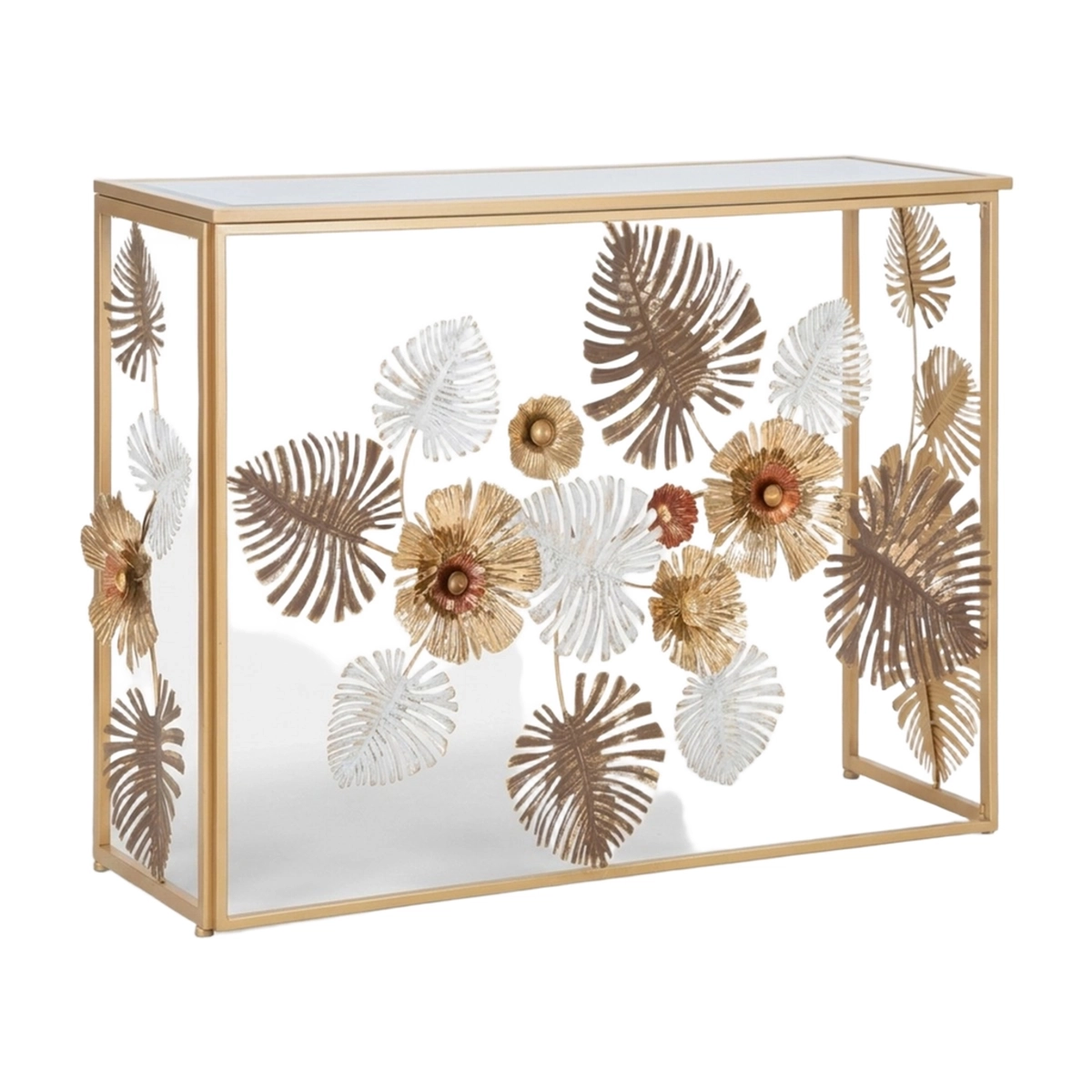 Glam Floris Console Table in Metal with Mirrored Top — 1