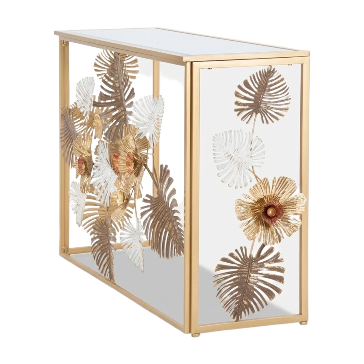 Glam Floris Console Table in Metal with Mirrored Top — 5