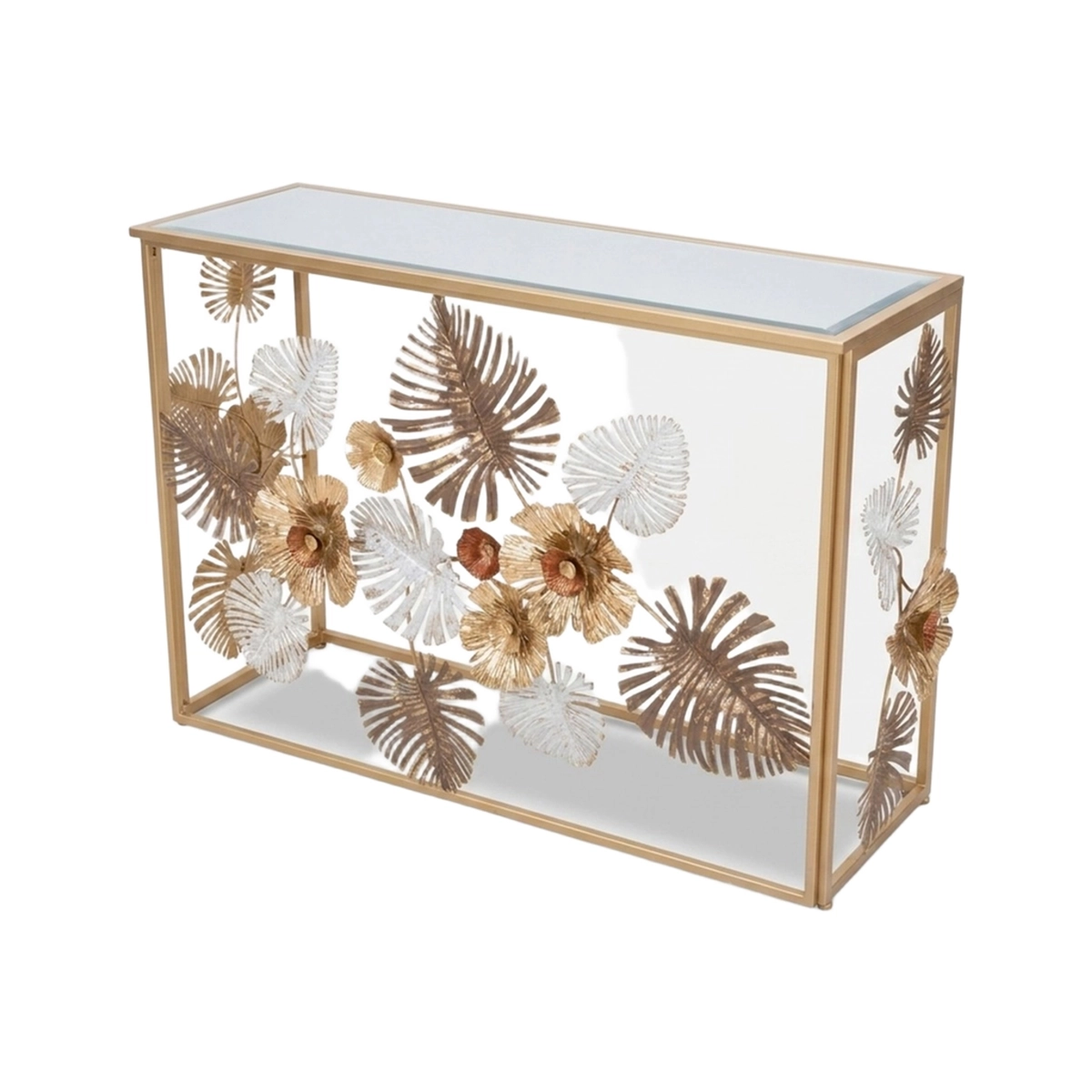 Glam Floris Console Table in Metal with Mirrored Top — 8