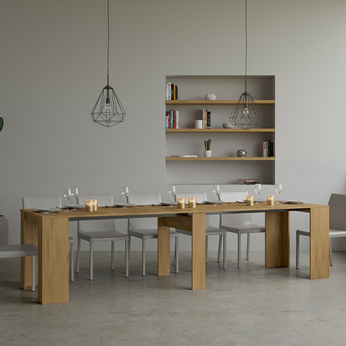Extendable console table natural oak 90x48-308 cm Basic — 2