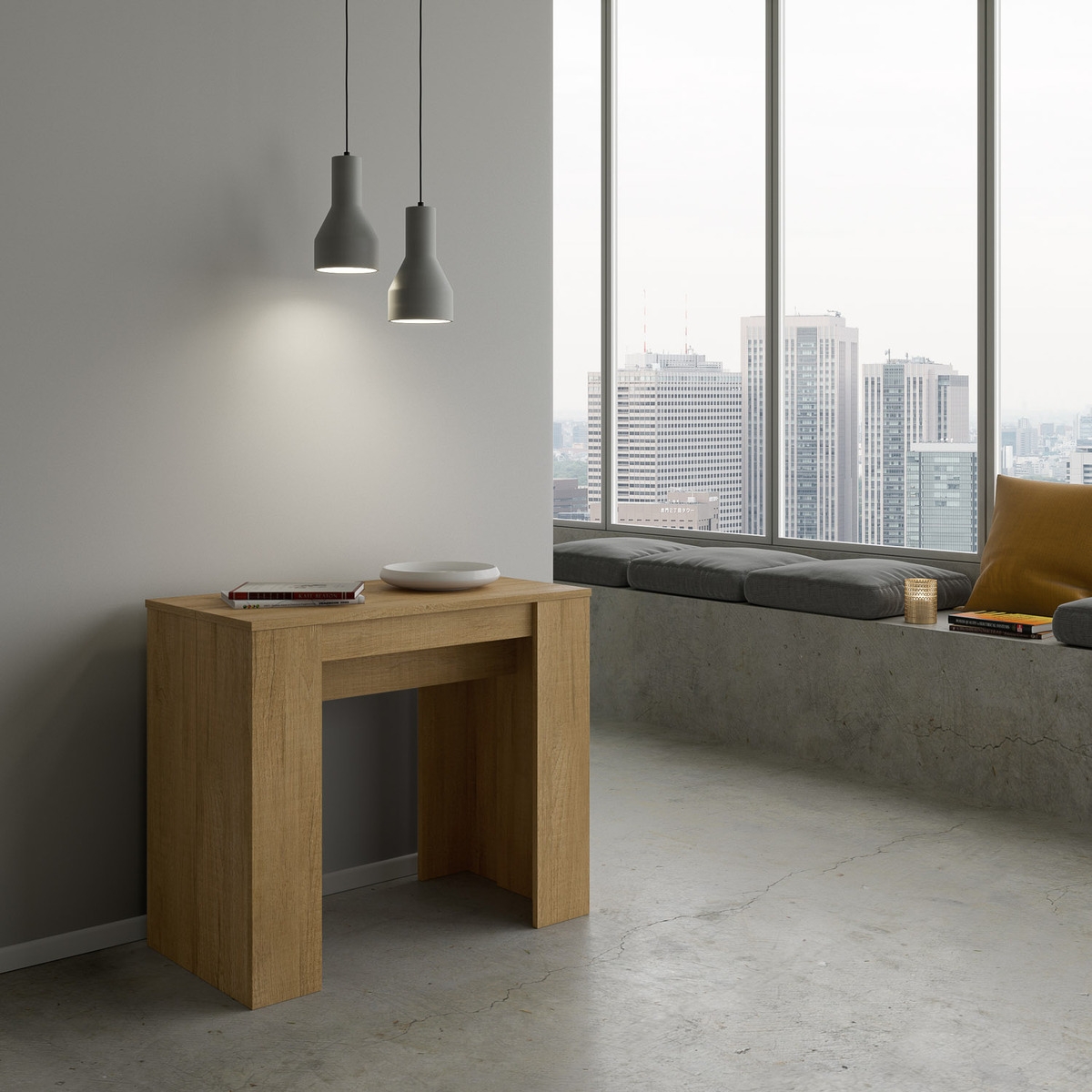 Extendable console table natural oak 90x48-308 cm Basic — 3