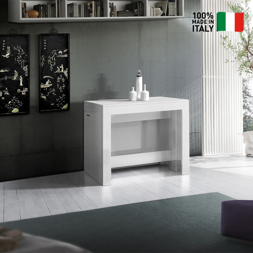 White Extendable Console Dining Table 90x51-300cm Pratika Larch — 3