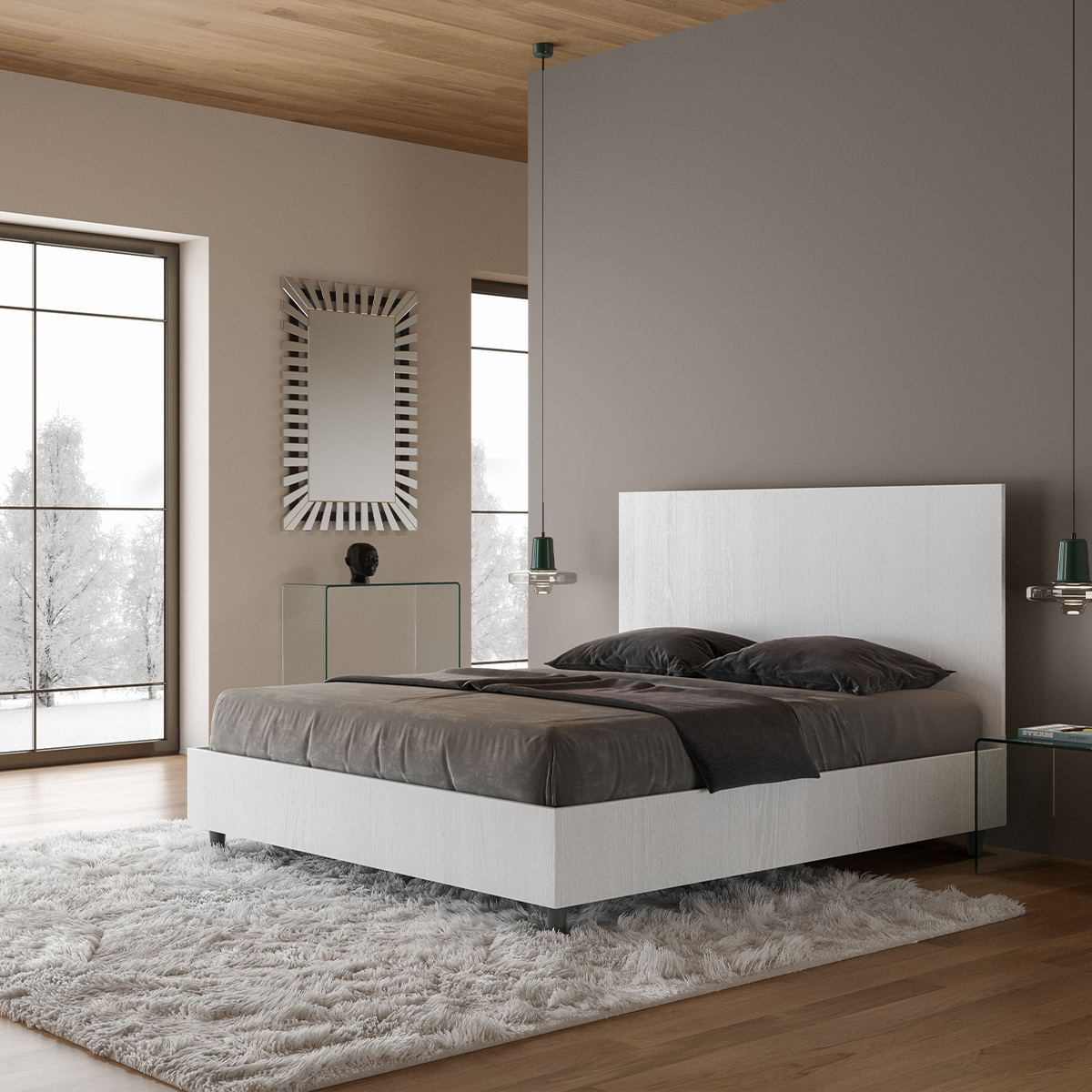 Double bed 160x190 white ash with high headboard New Egos — 2
