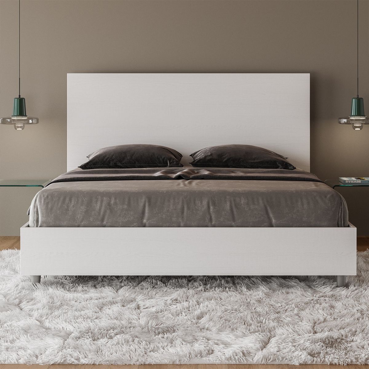 Double bed 160x190 white ash with high headboard New Egos — 4