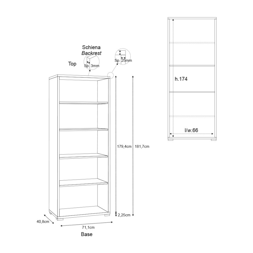 Modern 5-Compartment Open Bookcase Sarmog Doublé Egua Db351k — 3