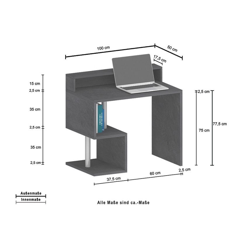 Space-saving desk with raised monitor shelf 100x50x92.5cm Esse 2 Plus — 10