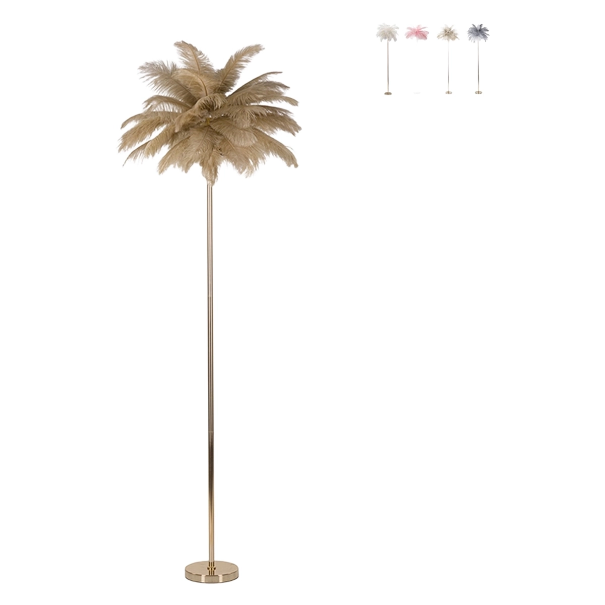Floor Lamp with Feather Shade and 3 Lights H160cm Palm L — 1