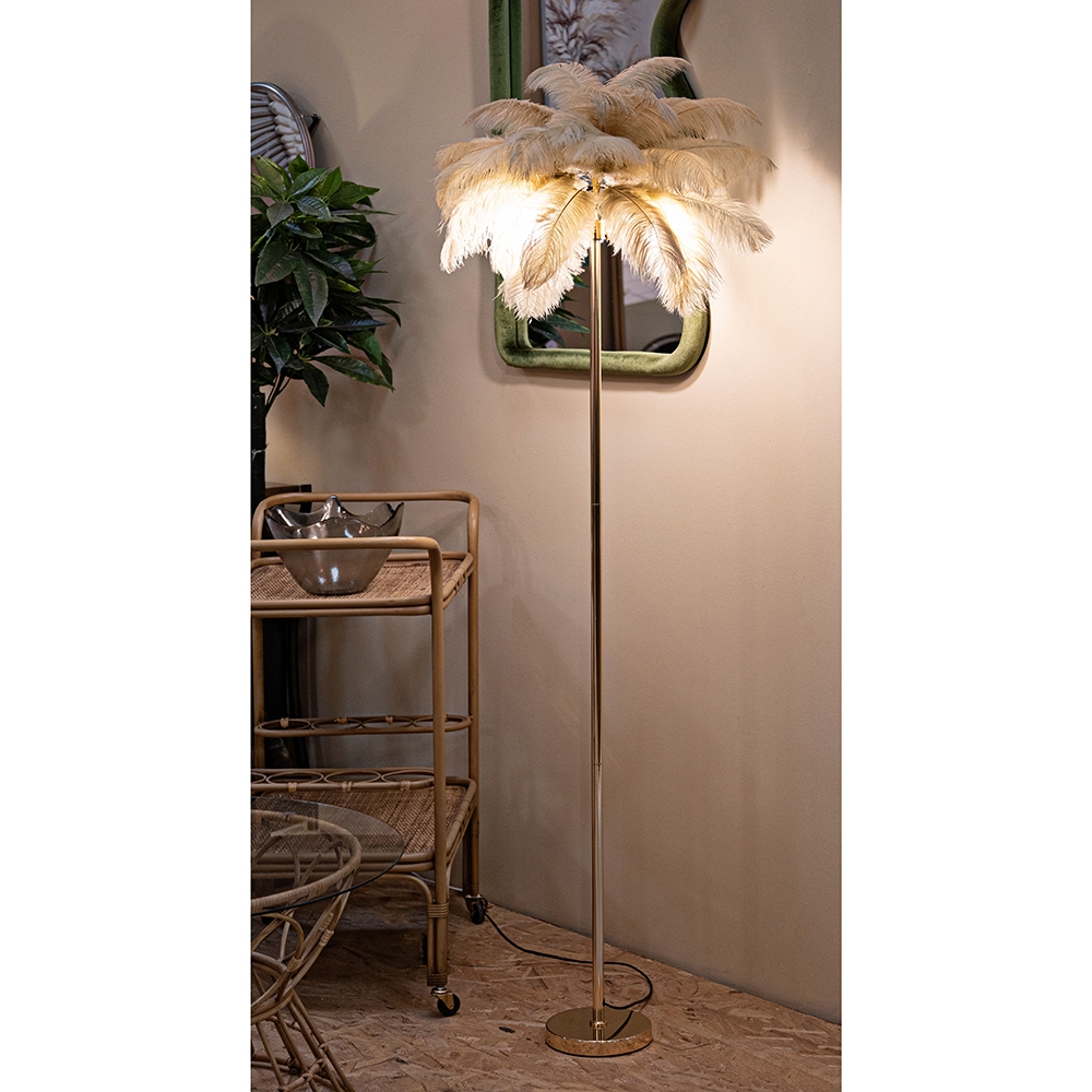 Floor Lamp with Feather Shade and 3 Lights H160cm Palm L — 2
