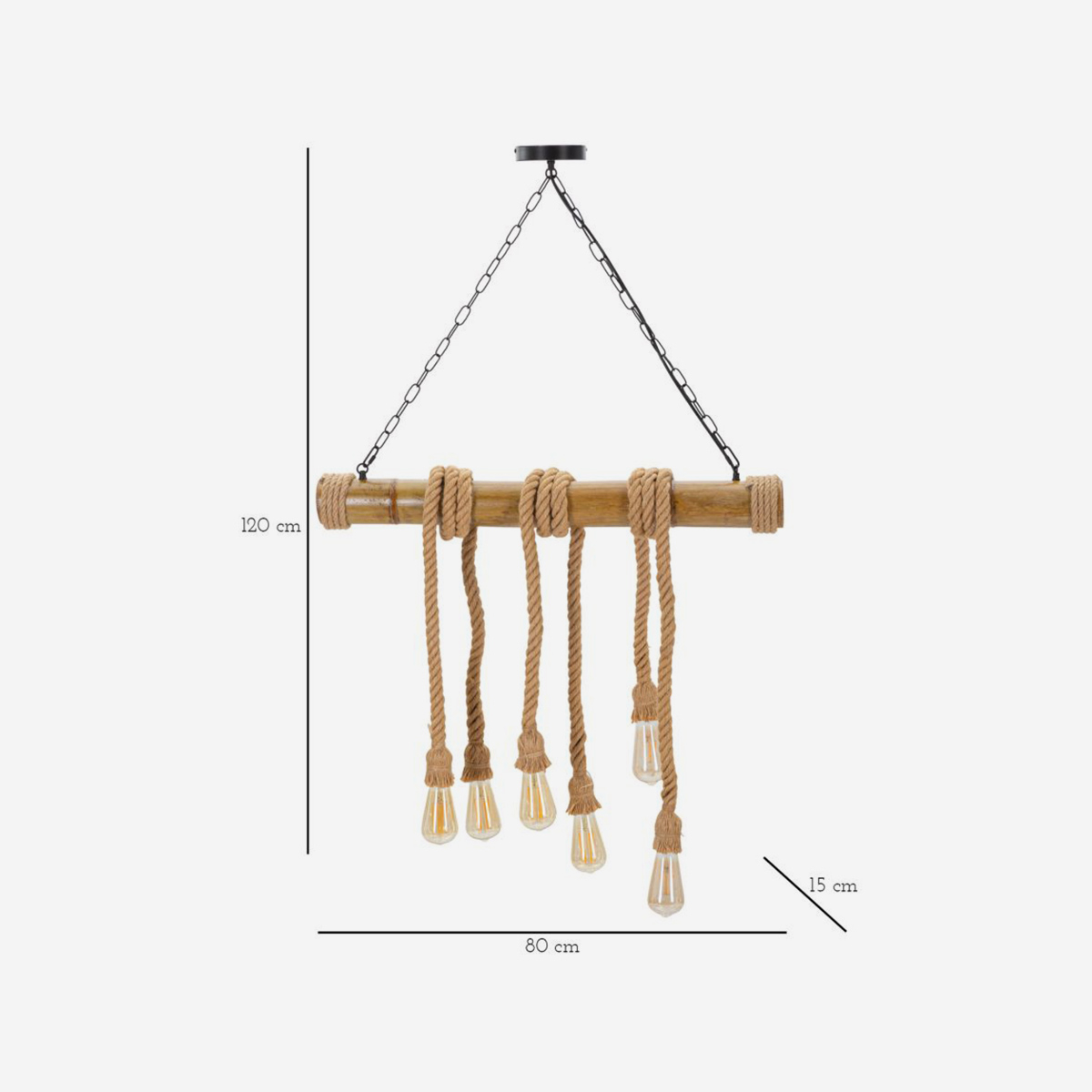 Mauro Ferretti Bamboo 6-Light Pendant Chandelier in Wood and Rope — 3