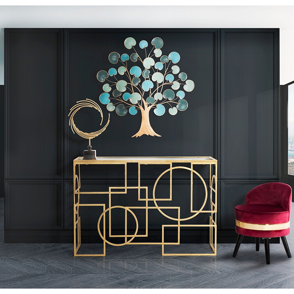 Marie Gold Metal Console Table 120x41 cm with Mirrored Top — 2