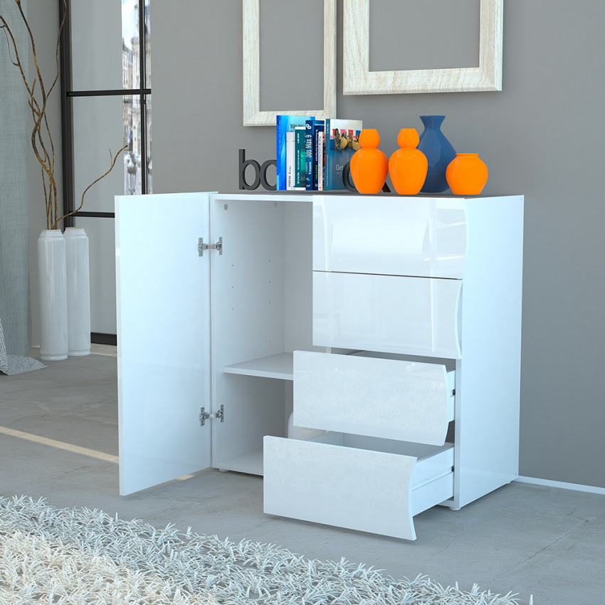 Onda Living White Sideboard with 1 Door and 4 Drawers, 90cm for Kitchen or Living Room — 3