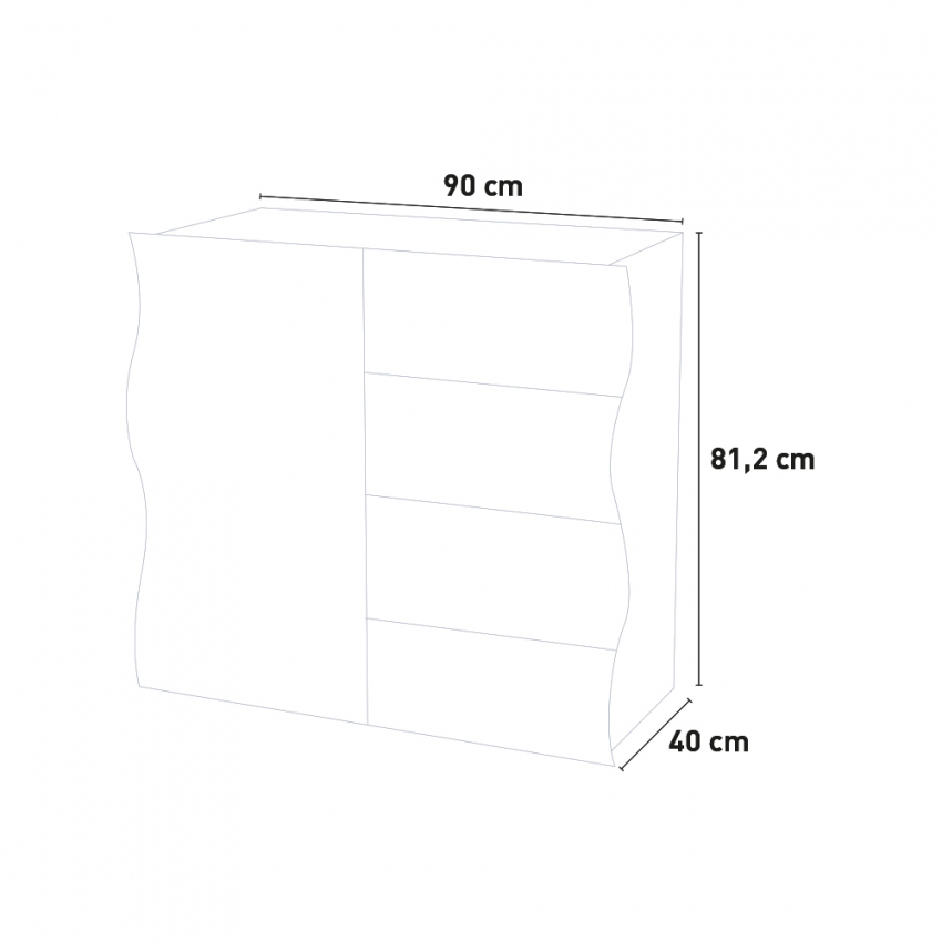 Onda Living White Sideboard with 1 Door and 4 Drawers, 90cm for Kitchen or Living Room — 6
