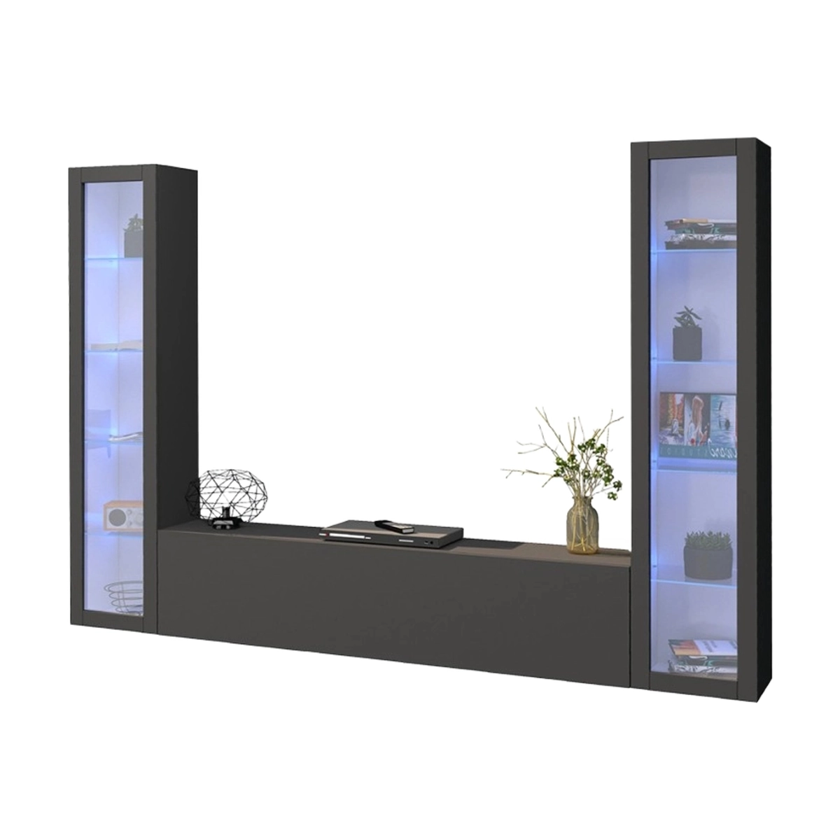Modern Floating TV Unit and Wall System with 2 Display Cabinets Liv RT — 8