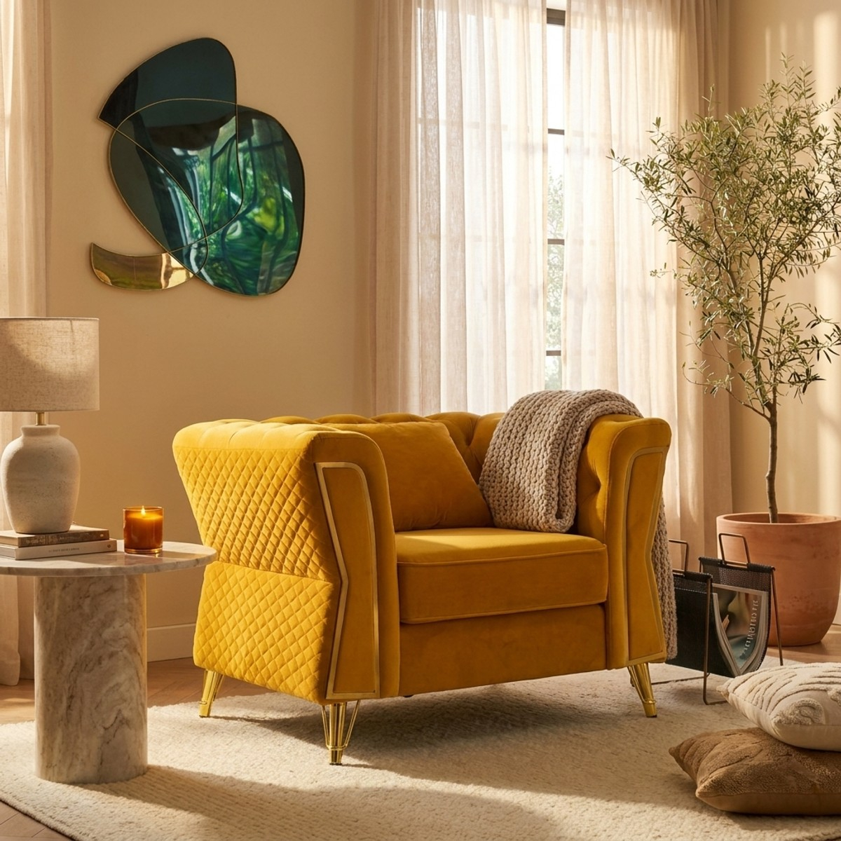 Emy Velvet Upholstered Armchair with Cushion Mauro Ferretti — 2