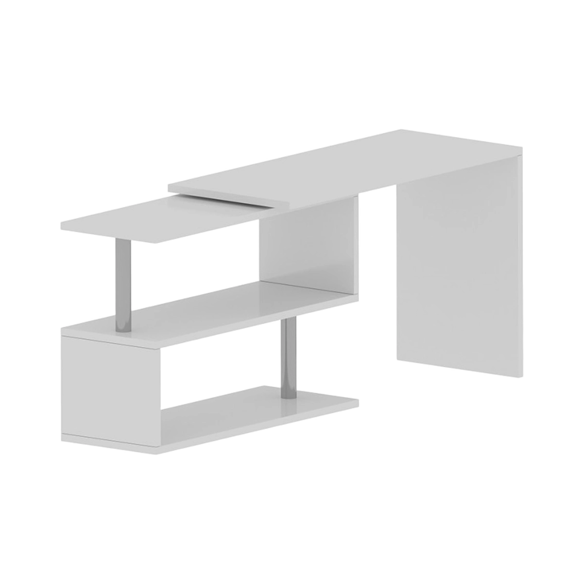 Volta WH Corner Swivel Desk with 2 Open Shelves White — 14