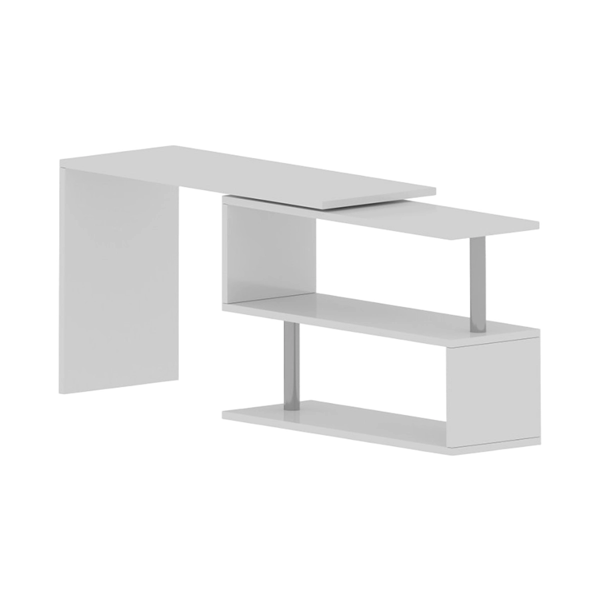 Volta WH Corner Swivel Desk with 2 Open Shelves White — 15