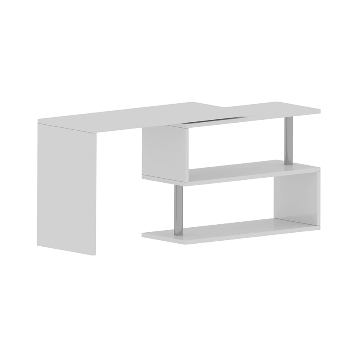 Volta WH Corner Swivel Desk with 2 Open Shelves White — 11