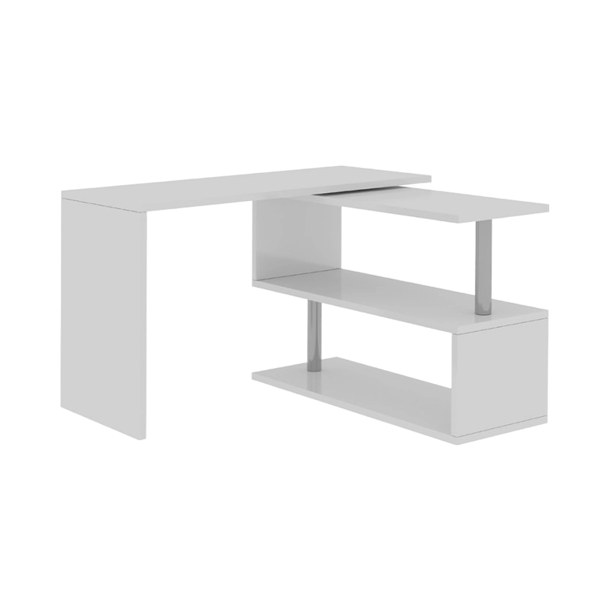 Volta WH Corner Swivel Desk with 2 Open Shelves White — 10