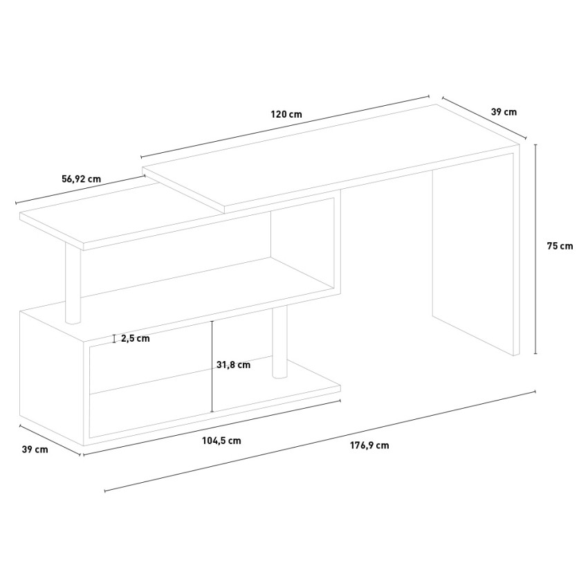 Volta WH Corner Swivel Desk with 2 Open Shelves White — 21