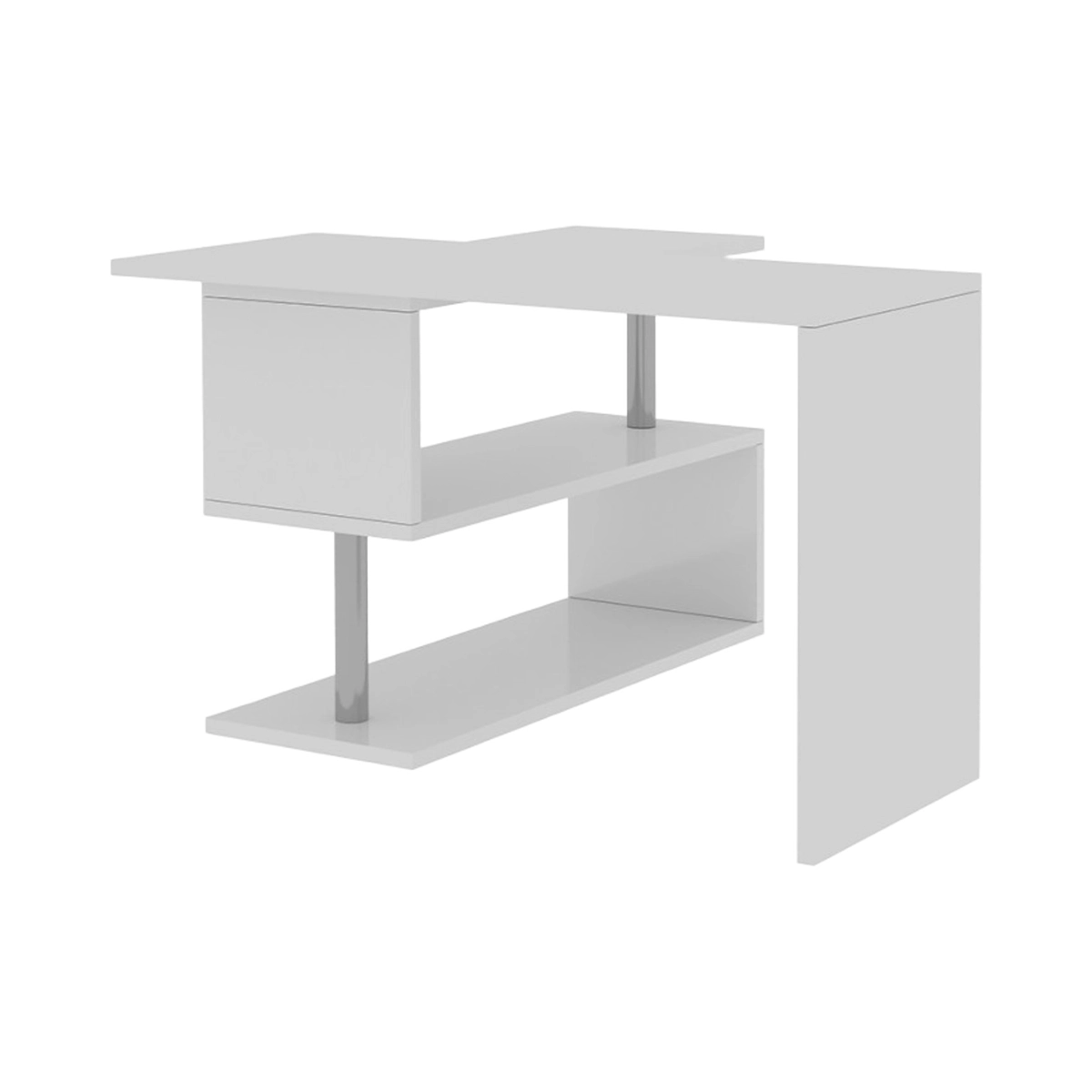 Volta WH Corner Swivel Desk with 2 Open Shelves White — 13