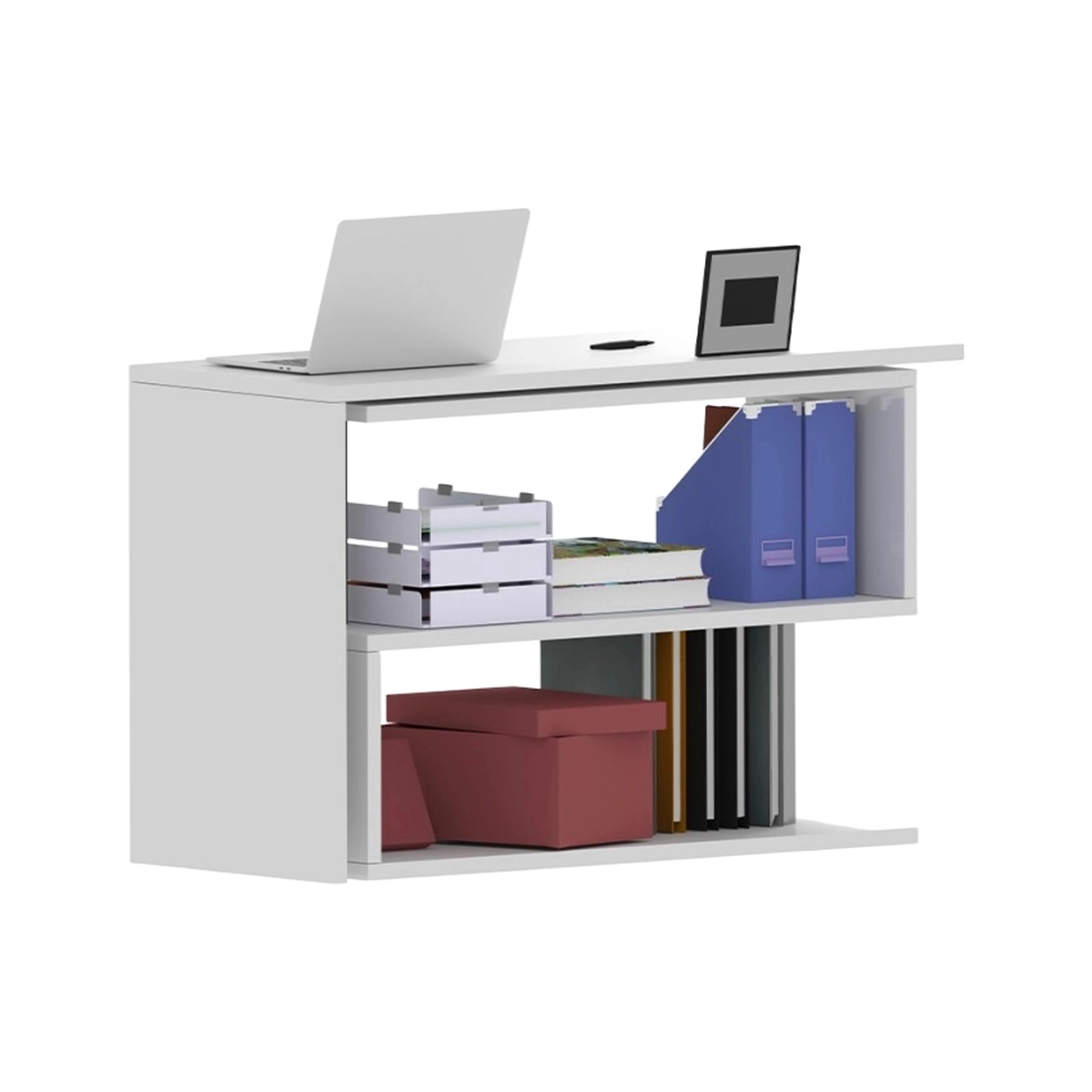 Volta WH Corner Swivel Desk with 2 Open Shelves White — 16