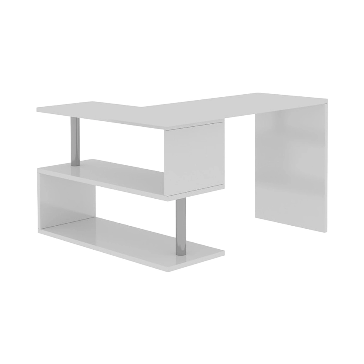Volta WH Corner Swivel Desk with 2 Open Shelves White — 9