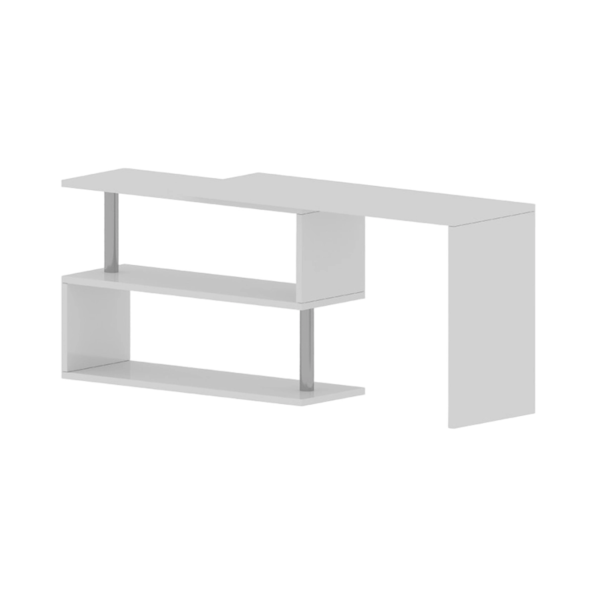 Volta WH Corner Swivel Desk with 2 Open Shelves White — 8
