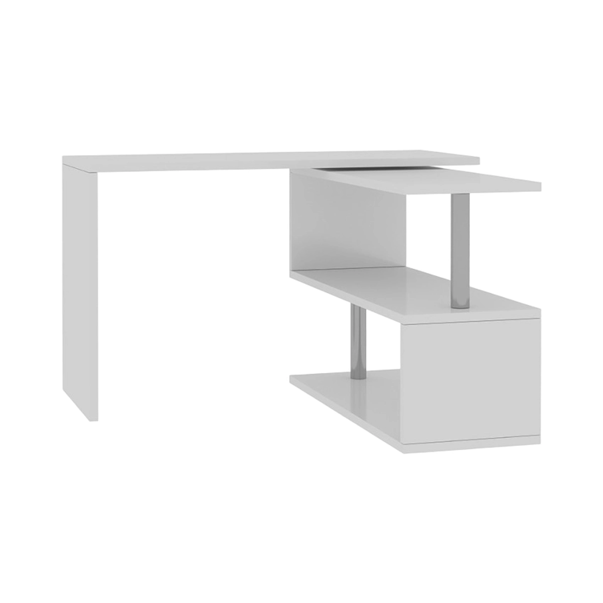 Volta WH Corner Swivel Desk with 2 Open Shelves White — 12