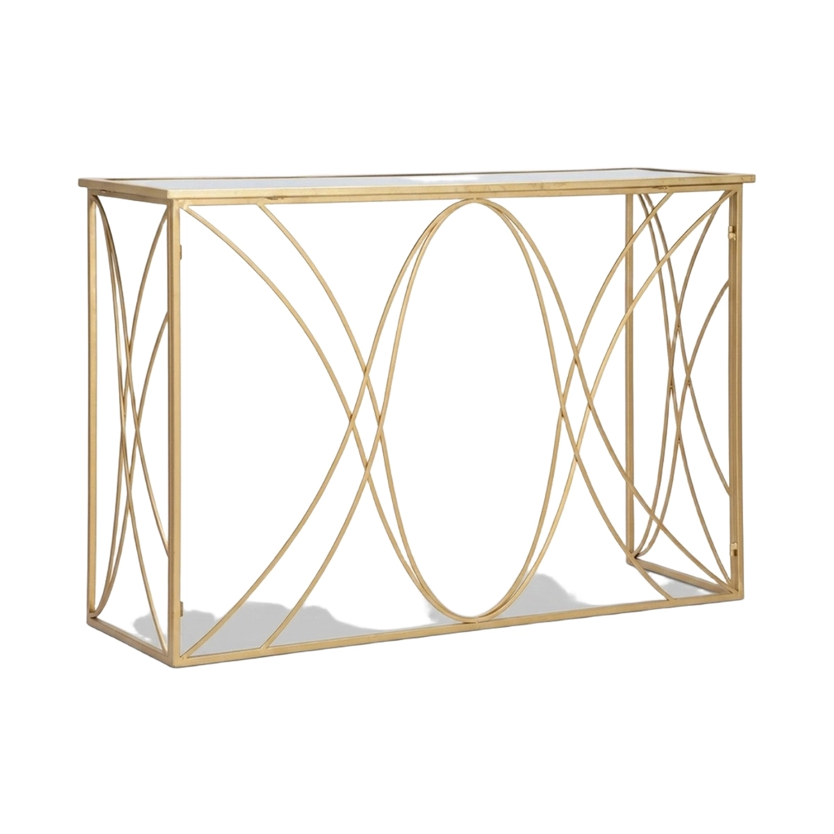 Exy Modern Console Table in Iron with Mirrored Glass Top — 1