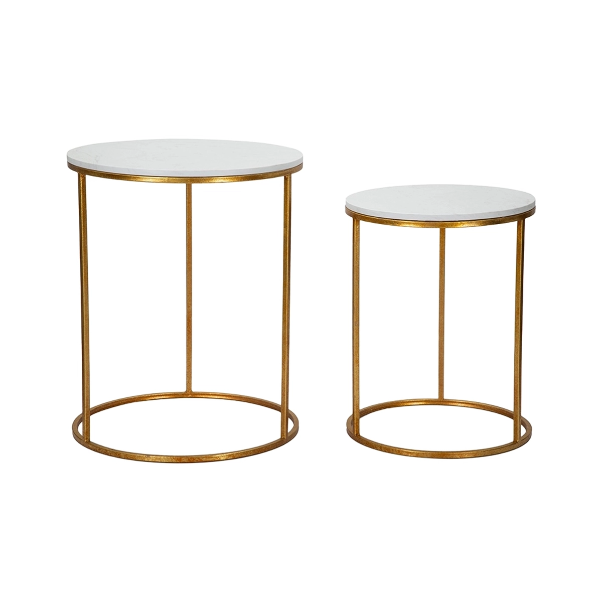 Set of 2 Simply Round Living Room Coffee Tables Gold Metal Marble — 1