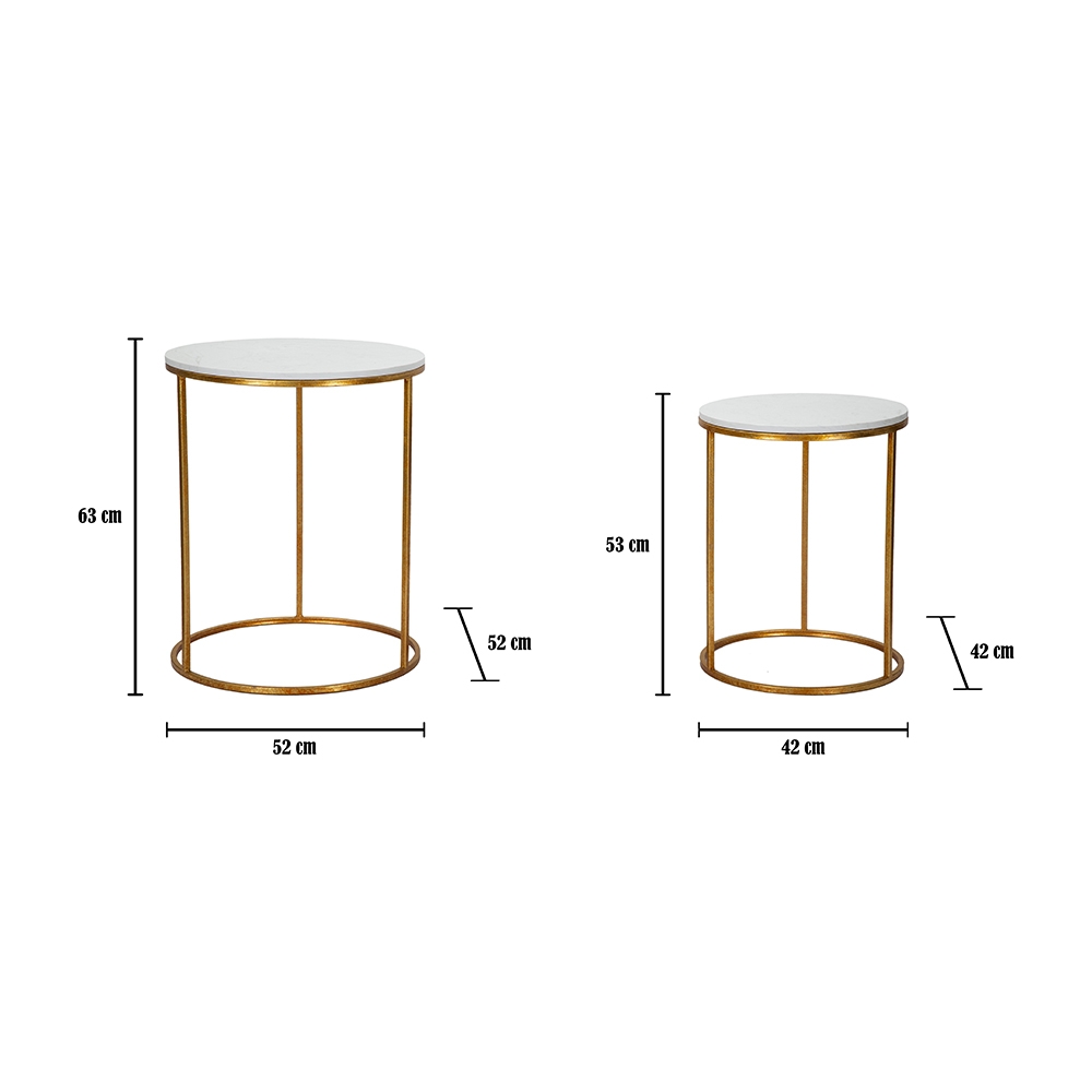 Set of 2 Simply Round Living Room Coffee Tables Gold Metal Marble — 6