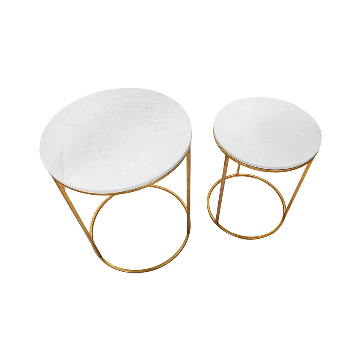 Set of 2 Simply Round Living Room Coffee Tables Gold Metal Marble — 4