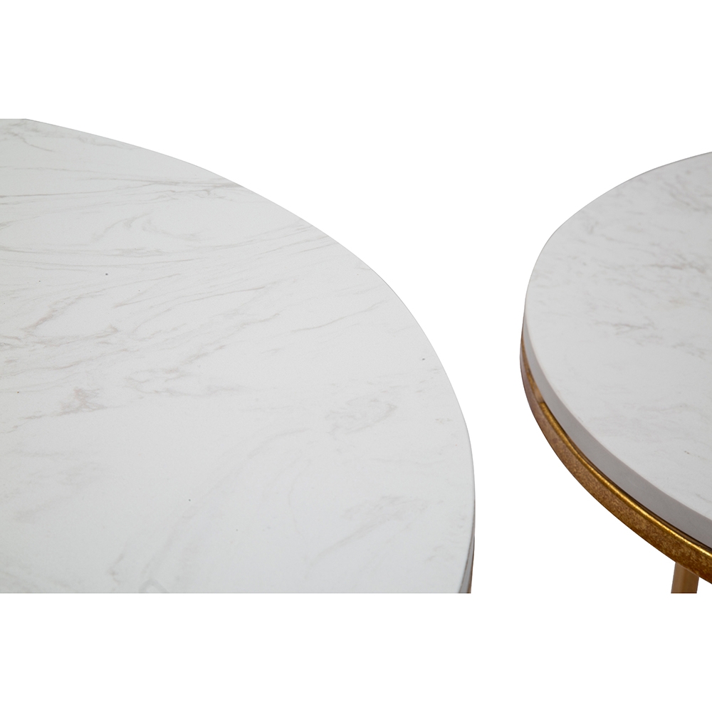 Set of 2 Simply Round Living Room Coffee Tables Gold Metal Marble — 3