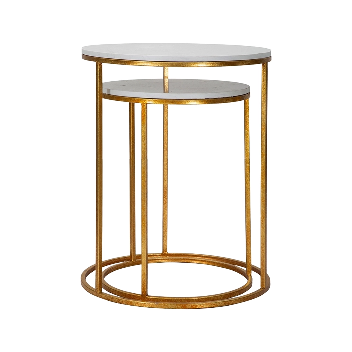 Set of 2 Simply Round Living Room Coffee Tables Gold Metal Marble — 5